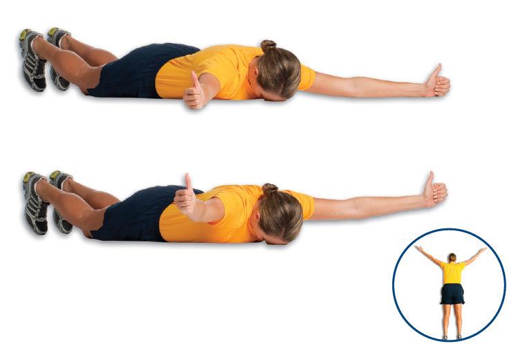 Lift your hips off the deck until your knees, hips, and shoulders are in a straight line. Hold the position for 30 seconds and return to the starting position.