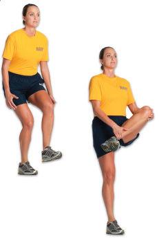 Step backward with your left foot into the lunge, your right foot forward, then contract your left glute.
