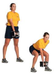 Bent Over Row 1 Arm Dumbbell Stand, hinged over at the waist, holding a dumbbell in one hand and lightly holding a stable object for support.