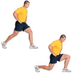 43 Split Squat Alternating 5 Sec Holds Stand in a tall split position with feet shoulder width apart, and your weight primarily on the arch of your front foot.