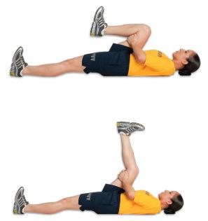 Keep your back flat and torso engaged during the stretch. Stretching your quads and hips.