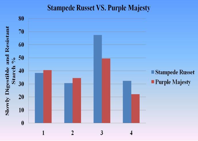Results and Observations The purple majesty and stampede russet obtained similar results of starch concentration with varying preparation methods.