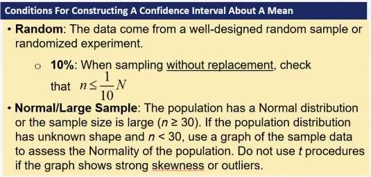 Ex: Problem: What critical value t* from Table B should be used in constructing a confidence interval for the population mean in each of the following settings? a. A 95% confidence interval based on an SRS of size n = 12.
