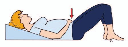 Lie on your back propped up on pillows or a wedge support with knees bent, feet on the floor and relax into the floor. 2. Find neutral spine - neither too curved nor too arched 3.