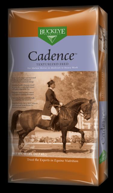 Cadence Show, Training, Working, Lessons...Cadence is perfect for the working horse that needs extra calories $22.95 Crude Protein, Min. 10.00% Lysine, Min. 0.76% Methionine, Min. 0.24% Threonine, Min.