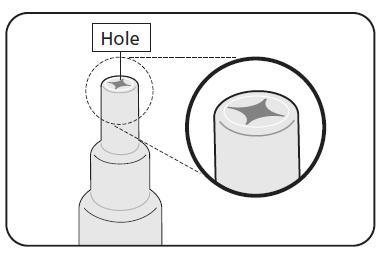 3. Position the cap to open the tube Keep the tube held upright. Hold the side of tube There is a small spike inside the top of the cap - in the centre. Turn the cap upside down (8 ). 4.