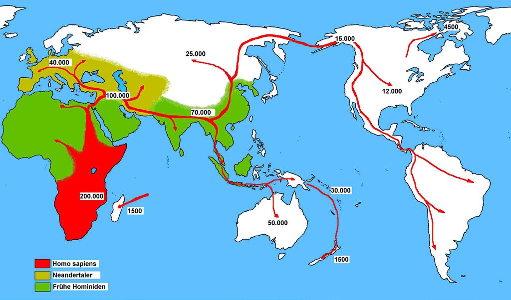 Out of Africa Likely migration paths of humans out of