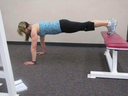 9. Decline Push Up Keep the abs braced and body in a straight line from toes to shoulders.