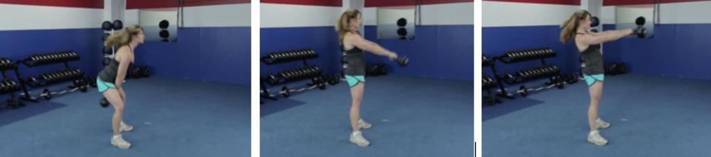 KB Swing Hold the kettlebell with both hands, palms facing backwards Maintain the weight on the heels as you bend over to grab the KB and hike it between the legs Hinge at the hips to drive the KB