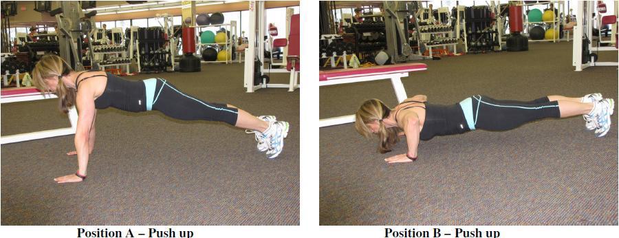 Place the hands on the floor slightly wider than shoulder-width apart. Slowly lower yourself down until you are an inch off the ground.