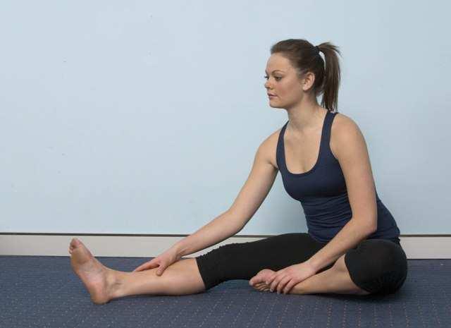 Gently stretch to a point of tension and hold. Hold the stretch for 30 seconds. Concentrate on lengthening the muscles you are stretching. Breathe normally. A.