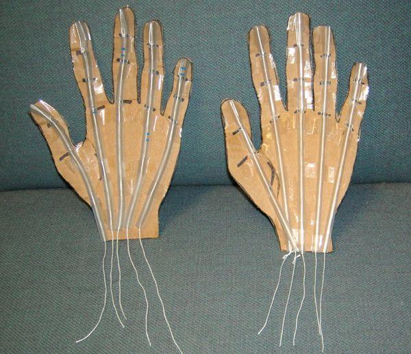 11.Repeat steps 9 and 10 for each finger and thumb. Figure 4 String threaded through the tip of the thumb and each finger and the second knuckle.