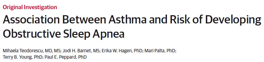 Population-based prospective epidemiologic study (the Wisconsin Sleep Cohort Study) beginning in 1988. Asthma is associated with the development of OSA?
