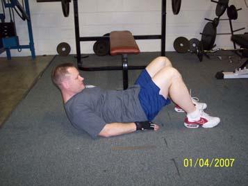 Abdominal Crunches Abdominal Muscles Events: All events Sit on ground with knees bent at 90 degrees.