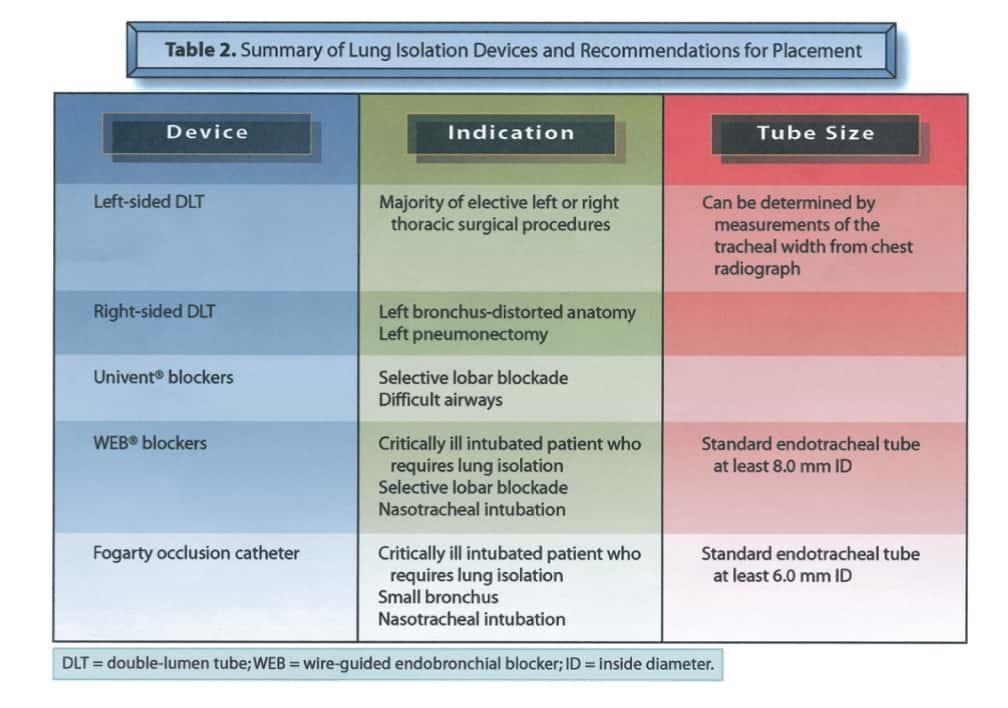 Summary of Lung Isolation Devices