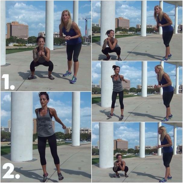 Move 1: Globe Jump Squat Begin with your feet hip distance apart, being mindful that they re not toeing out or in.