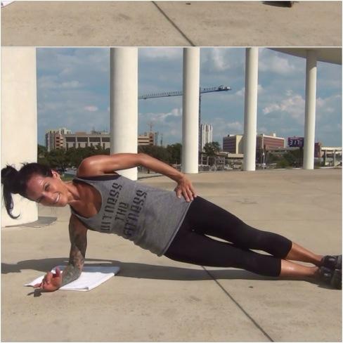Move 4: Side Plank Lay on your side and stack your right elbow under your shoulder.