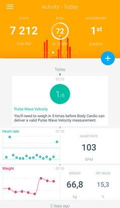 Retrieving your Pulse Wave Velocity measurements Your Pulse Wave Velocity measurements are only displayed in the app. They are never displayed on the screen of your scale.