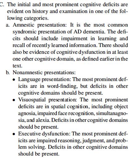 Cognitive deficits according to the revised