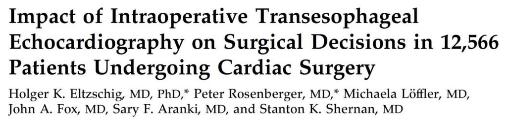 Conclusions : Intraoperative TEE influences cardiac surgical decisions in more than 9% of all patients in the presented study population, with the greatest observed impact in patients undergoing