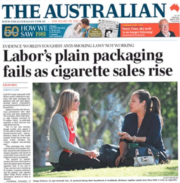 analysis of the data made available by the Australian government that THERE IS NO RELIABLE EVIDENCE THAT PLAIN PACKAGING HAS ACHIEVED ANY OF ITS PUBLIC HEALTH BENEFITS Rather, plain packaging has