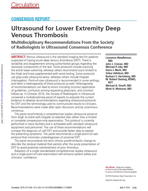 Hot off the Presses! April 3, 2018 Recommendation: Chronic postthrombotic change is the preferred term for the material that persists on ultrasound after acute DVT.
