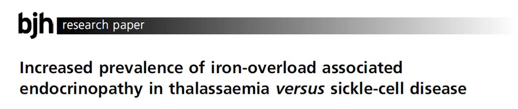 The evidences Despite iron overload, endocrinopathy was not increased in Tx-SCD versus non-tx-scd, suggesting that the underlying disease may modulate iron-related endocrine injury.