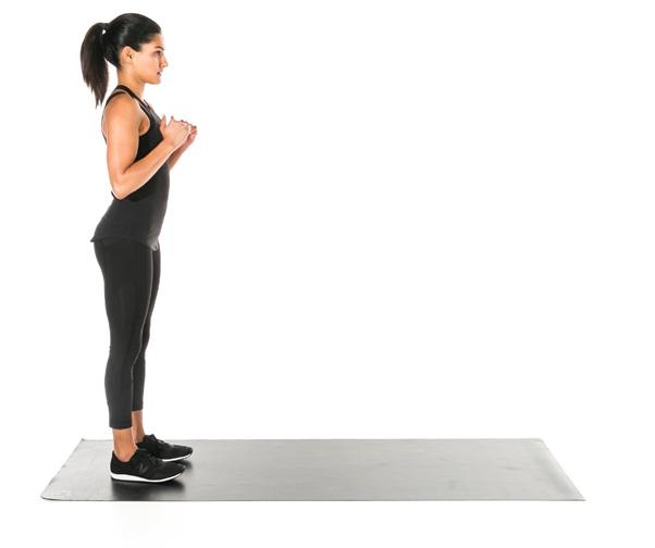 Exertion FORWARD LUNGE 1 MIN Stand as tall as you can with your hands at chest. Squeeze your glutes.