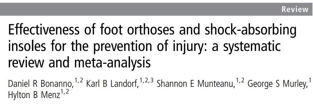 Prevention of injury 18 randomised trials foot orthoses shock absorbing insoles Injury data