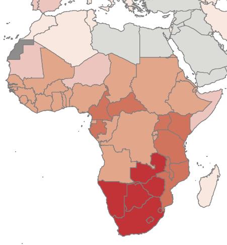 Mauritania, 2007, 19.1% Egypt, 2006, 1% Egypt, 2008, 6.