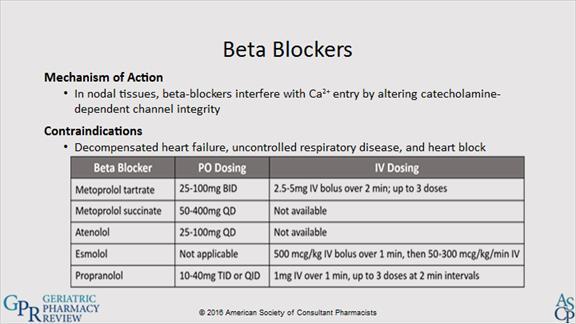 1.25 Beta Blockers Beta-blockers decrease ventricular rate by altering catecholamine-dependent channel integrity, which interferes with calcium entry.