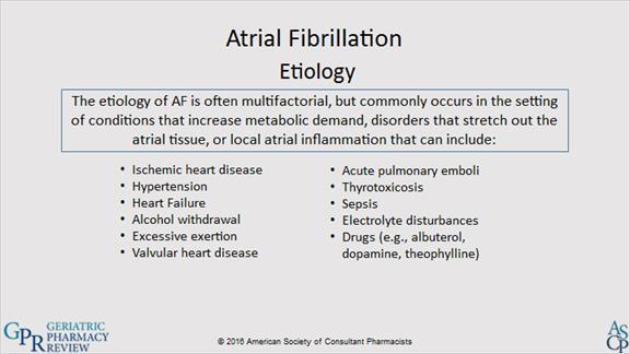1.12 Atrial Fibrillation Essentially, any condition that alters the structure and/or function of the atrial tissue can lead to the development of AF.