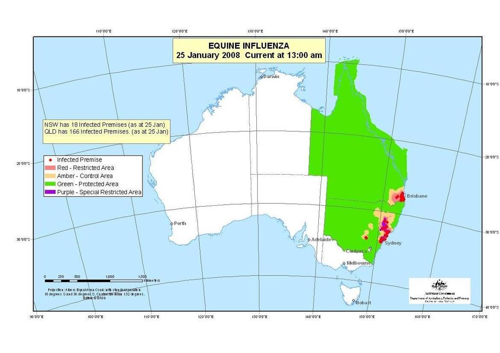 Australia s equine influenza epidemic in 2007 25 August 2007 EI confirmed in NSW 76,000 horses on 10,651