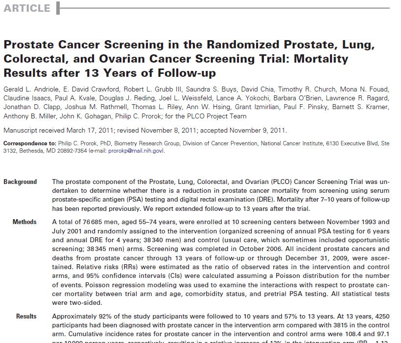 Conclusion: After 13 years of follow-up, there was no evidence of a mortality benefit for organized