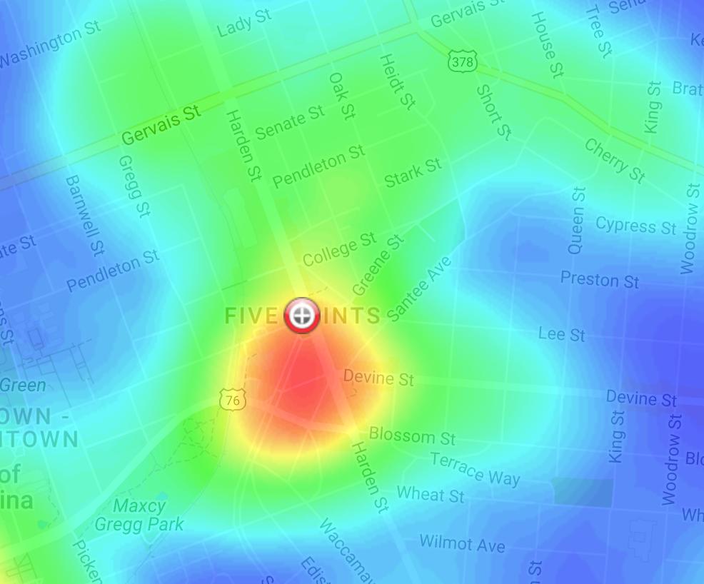 HEAT MAP- CRIME IN FIVE POINTS AREA *from August