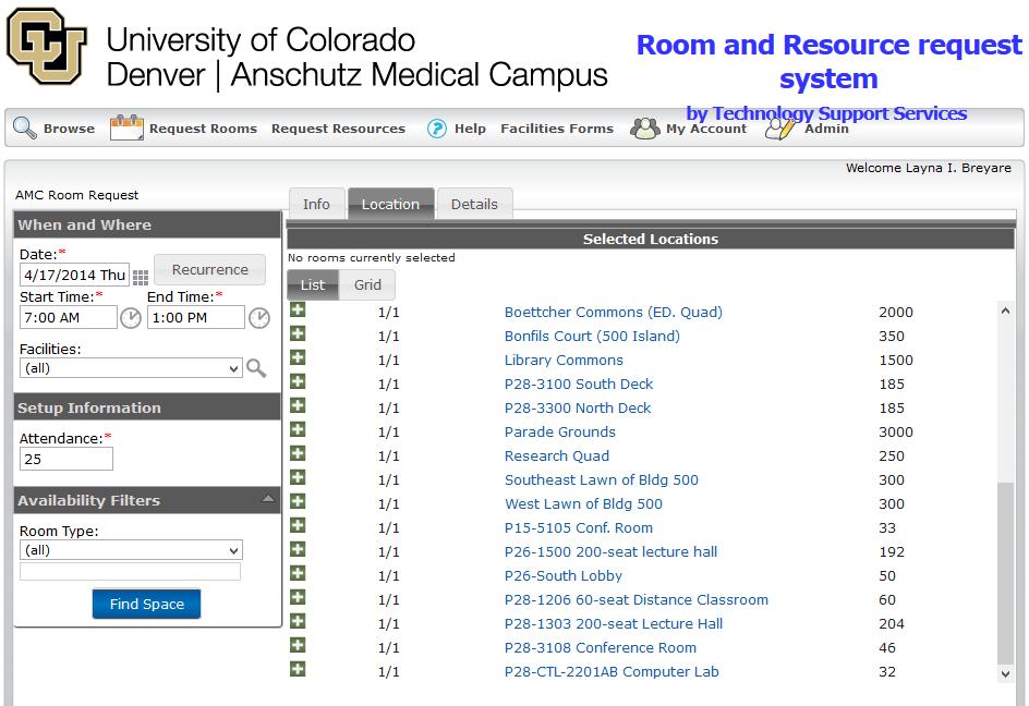 Step 6: A list of available rooms for your request will populate the right side of the screen.