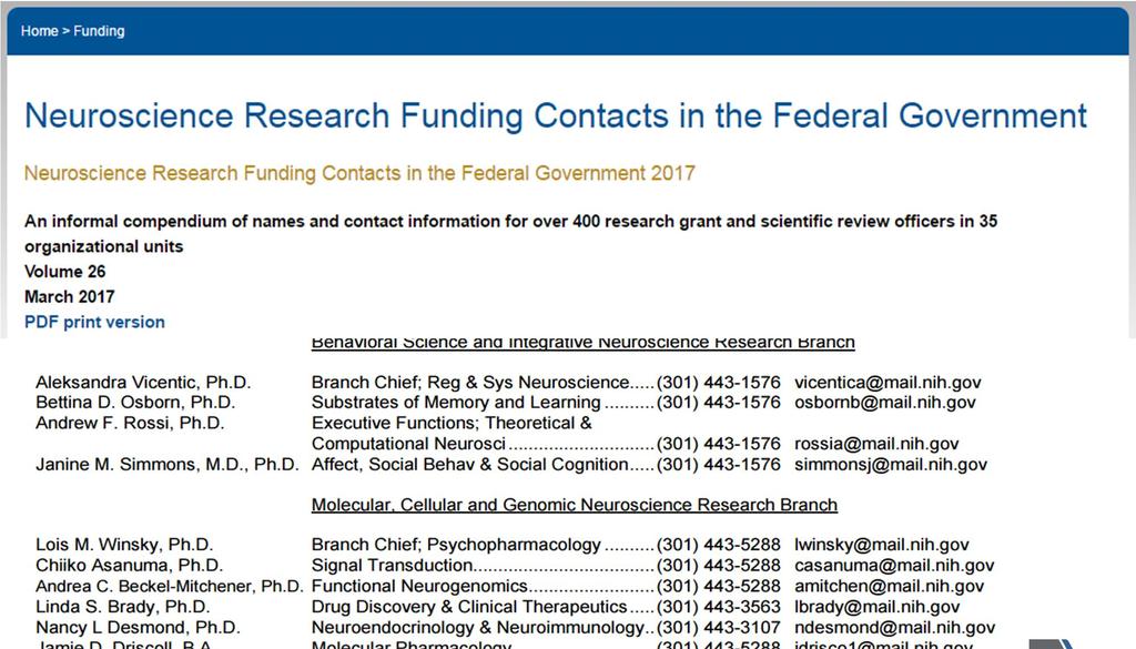 Directory of Federal Neuroscience Research Funding https://www.nimh.nih.