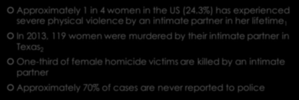 Domestic Violence Overview : STATISTICS Approximately 1 in 4 women in the US (24.
