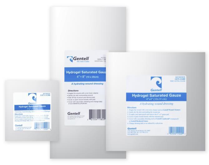 Hydrogel Dressings Description: Semipermeable hydrophilic polymers composed primarily of water or glycerin; available in gel or impregnated gauze