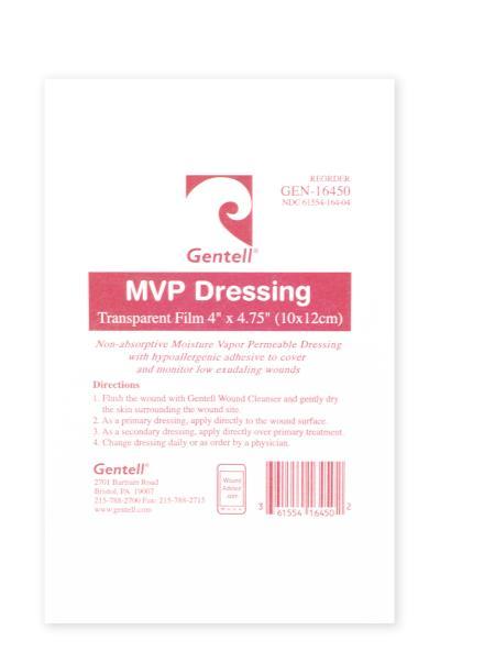 Transparent Film Dressings Description: Semi-permeable adhesive membrane made from polyurethane that creates a waterproof bacterial barrier. Very conforming to difficult to apply areas of the body.