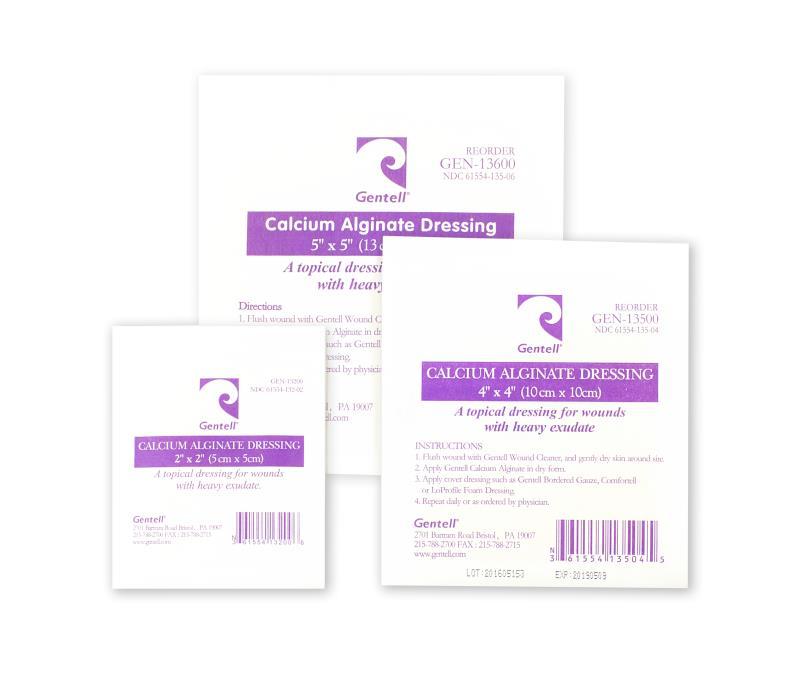 Calcium Alginate Description: Non-woven mass of calcium sodium alginate fibers that form moisture retentive gel on contact with wound fluid; non occlusive, derived from brown seaweed available as