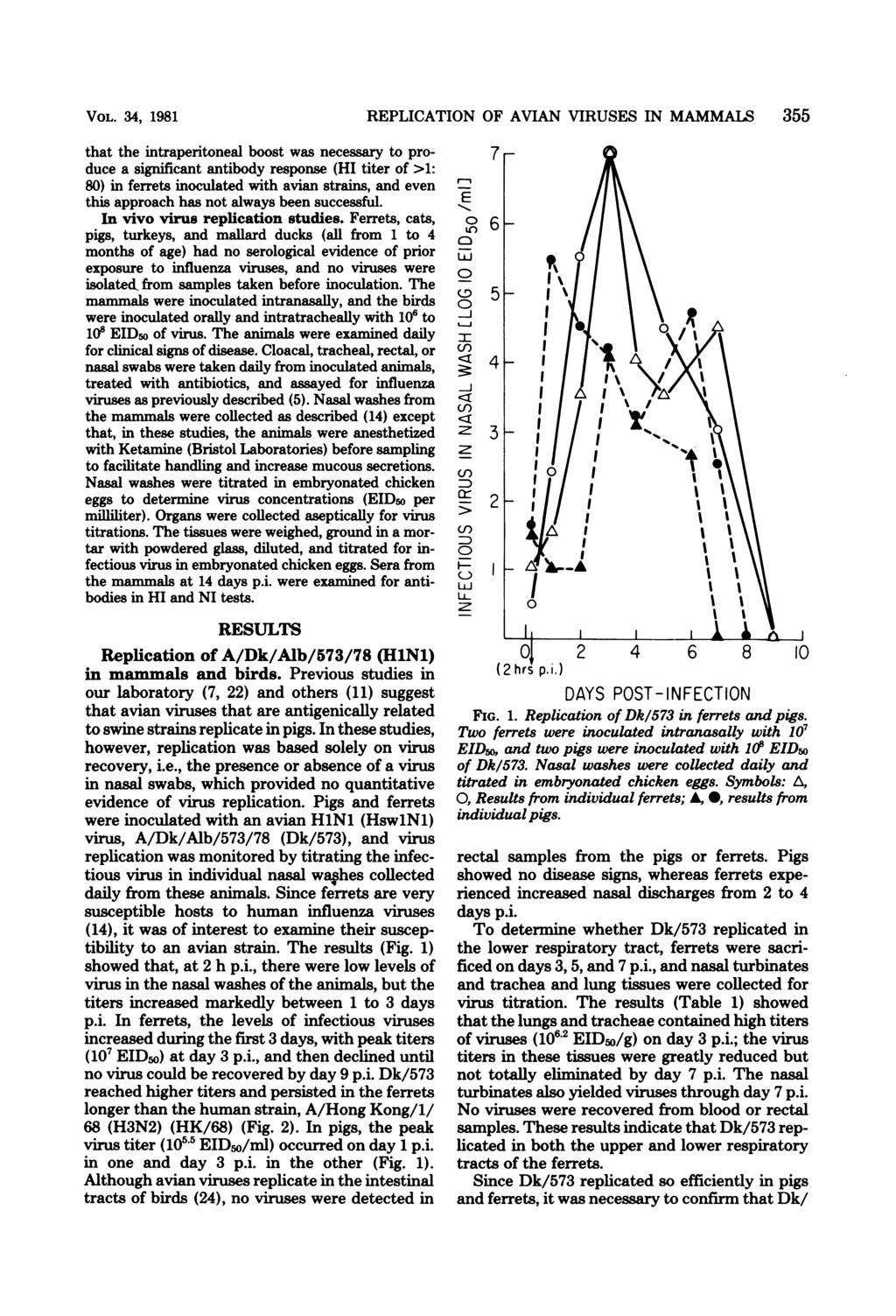 VOL. 34, 1981 that the intraperitoneal boost was necessary to produce a significant antibody response (HI titer of >1: 80) in ferrets inoculated with avian strains, and even this approach has not