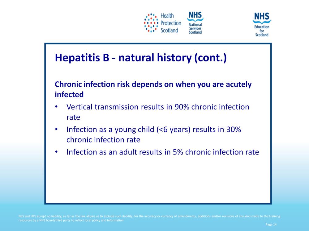The likelihood that infection with the Hepatitis B virus becomes chronic depends upon the age at which a person becomes infected.