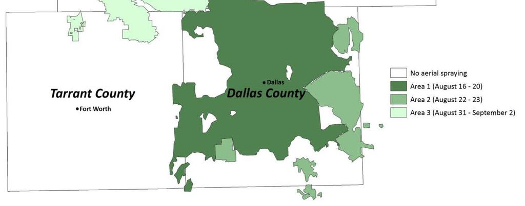 Effect of ULV Aerial Spraying in Dallas, 2012 Aerial spraying covered 73% of area and 83% of population of Dallas Co.