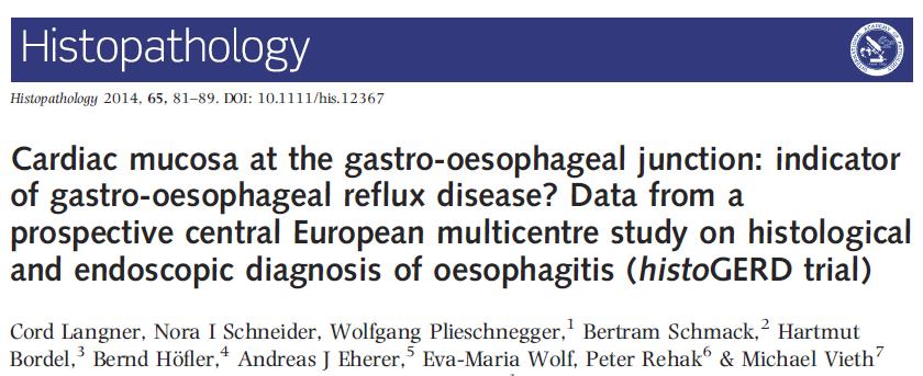 cardiac mucosa is a common finding in biopsy specimens taken from the gastro-oesophageal junction association with reflux symptoms, histological changes indicating GERD and the endoscopic diagnosis