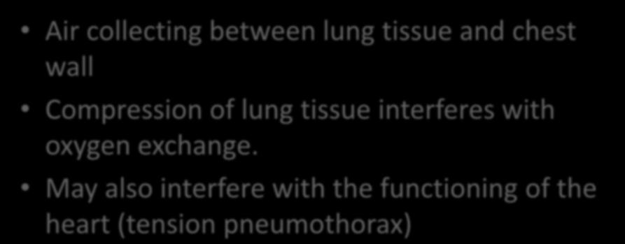 Pneumothorax Air collecting between lung tissue