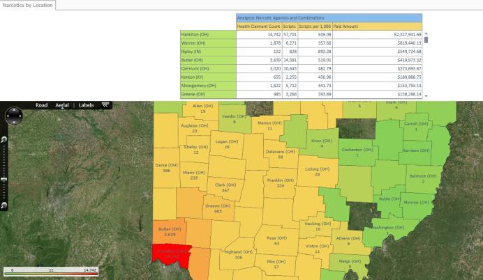 narcotics by location Use analytics to determine if there is regional variation in narcotic prescribing: Where are narcotics