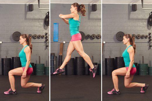 7 Scissor Jump Similar to a lunge jump, start with your left leg forward and your right leg back in a lunge. Drive your left arm up into the air as you power off your left leg.