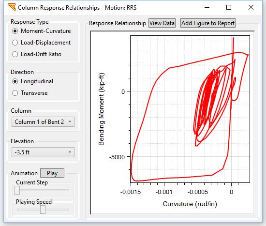 Fig. 112. Moment-curvature curve at column top 8.1.5 Abutment Responses Time Histories The abutment responses can be accessed by clicking menu Display and then Abutment Response Time Histories.