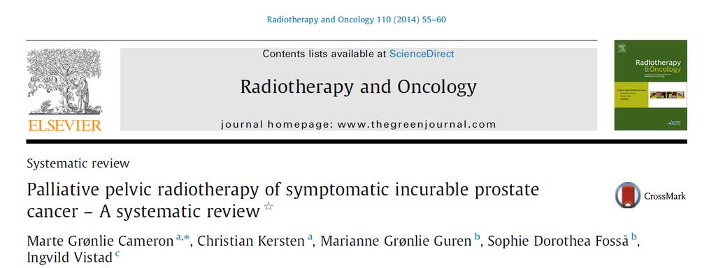 Evidence of radiotherapy as effective palliation in other pelvic soft tissue tumors Common conclusion: Shortcomings of studies